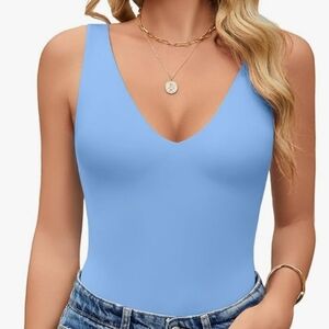 Blue Sleeveless V-Neck Women's Top